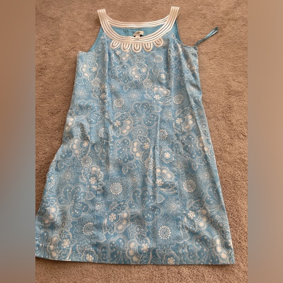 Ann Taylor LOFT Blue & White Floral Lace Trim Sleeveless Shift Dress Size 12 NWT - Picture 1 of 14